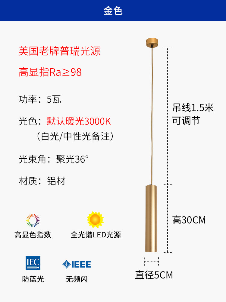 West Asia lighting bar long tube chandelier led cylindrical decorative single head spotlight dining room light living room chandelier spotlight