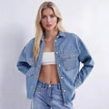 Fashion cross-border foreign trade  new style washed retro loosecasual early autumn new style slit denim shirt
