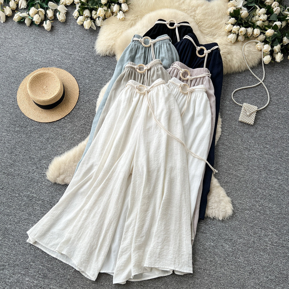 Retrowork clothing style high waistcasualloose pants women's summerlooseslimming lookdrapedtie backcasualpants relaxation