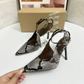 Za2025new arrival snake pattern color matching stiletto heel backless sandals fashion women's one-strap flatsoutwear women