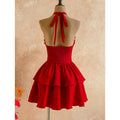 Women's summer fashion casual solid color halter backless asymmetrical hem mini dress (waist chain not included)