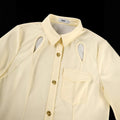Collared, cutout button-down shirt with tie waist and versatile straight-leg pants set - two-piece set