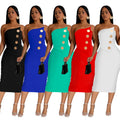 C7326 cross-border   fashionable women's sexy bandeau button-embellished dress - hot seller in europe and the us