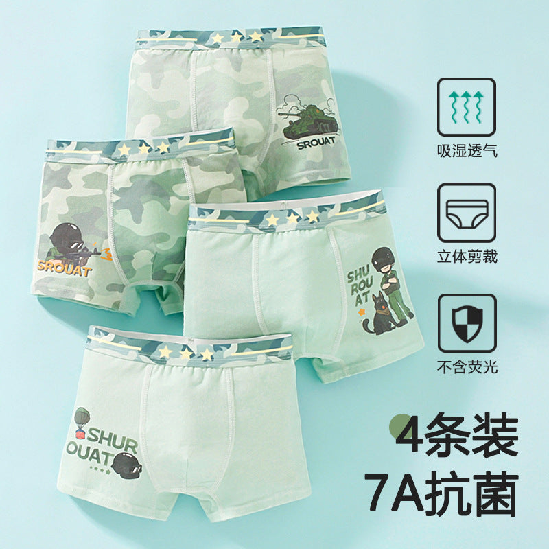 Boys' underwear Children's Class A cotton boxer shorts Breathable and bacteriostatic medium and older boys' boxers do not clip pp