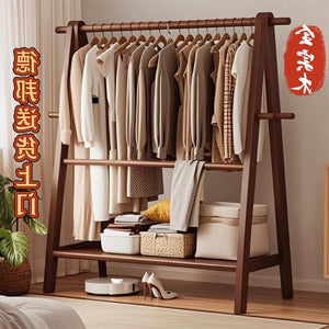 Foldable solid wood clothes rack - freestanding wardrobe for bedroom, living room, and home use - clothes storage, coat rack, and drying rack for rooms