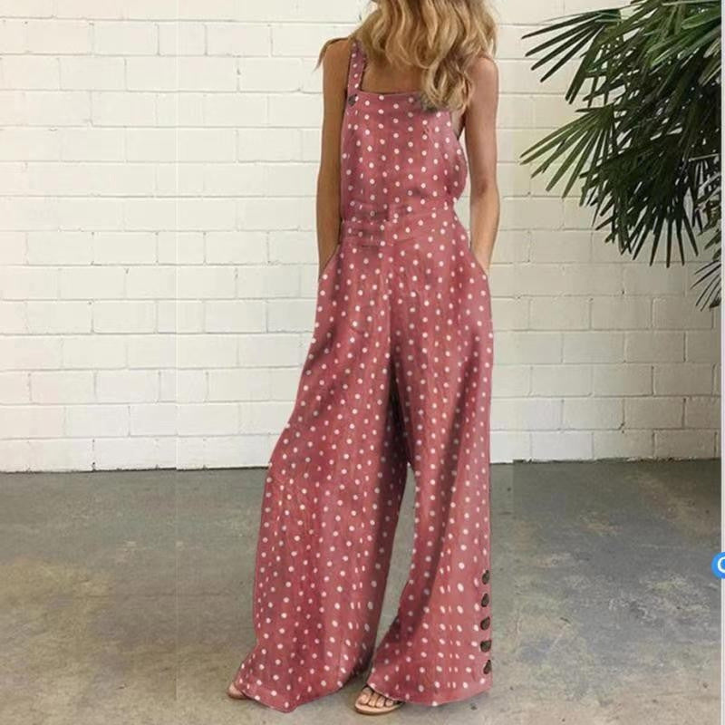 summer cross-border  new european and american fashion digital print loose sleeveless overalls jumpsuit for women