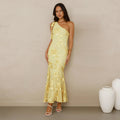 C7747 cross-border   fashion women's summer elegant jacquard one-shoulder banquet dress