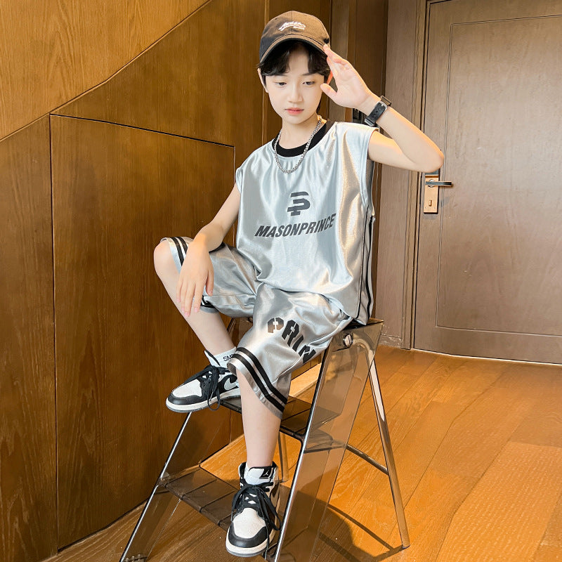 Boys'  summer new arrival: sporty letter print t-shirt & sleeveless set - trendy brand, relaxed fit, casual style