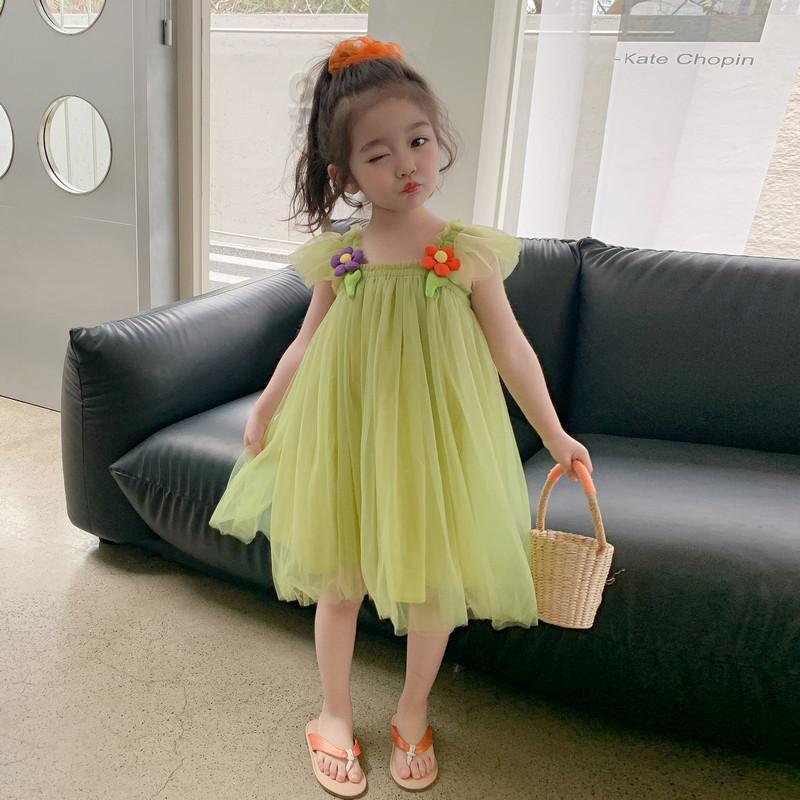 Girls' summer dress  new style: trendy and sweet sundress for baby girls - princess mesh dress with spaghetti straps