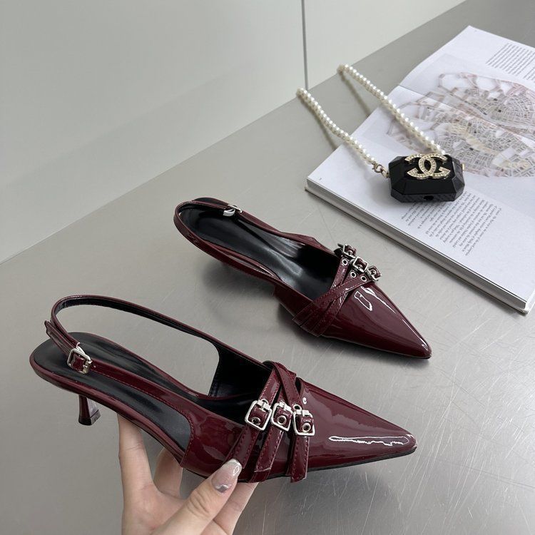 Niche style high heels red toe cap sandals fairy shoes 2024new arrival spring summer black french pointed toe flats