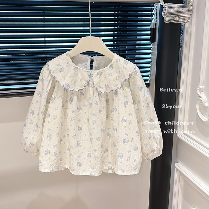 Girls' autumn cotton long-sleeve shirt blouse - stylish cartoon print top for baby girls