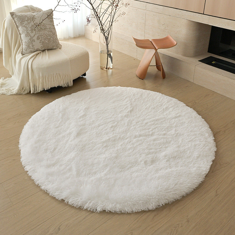 Silk wool carpet round scandinavian bedroom bedside carpet living room study bay window thickenedpure color tie-dye long hair floor mat