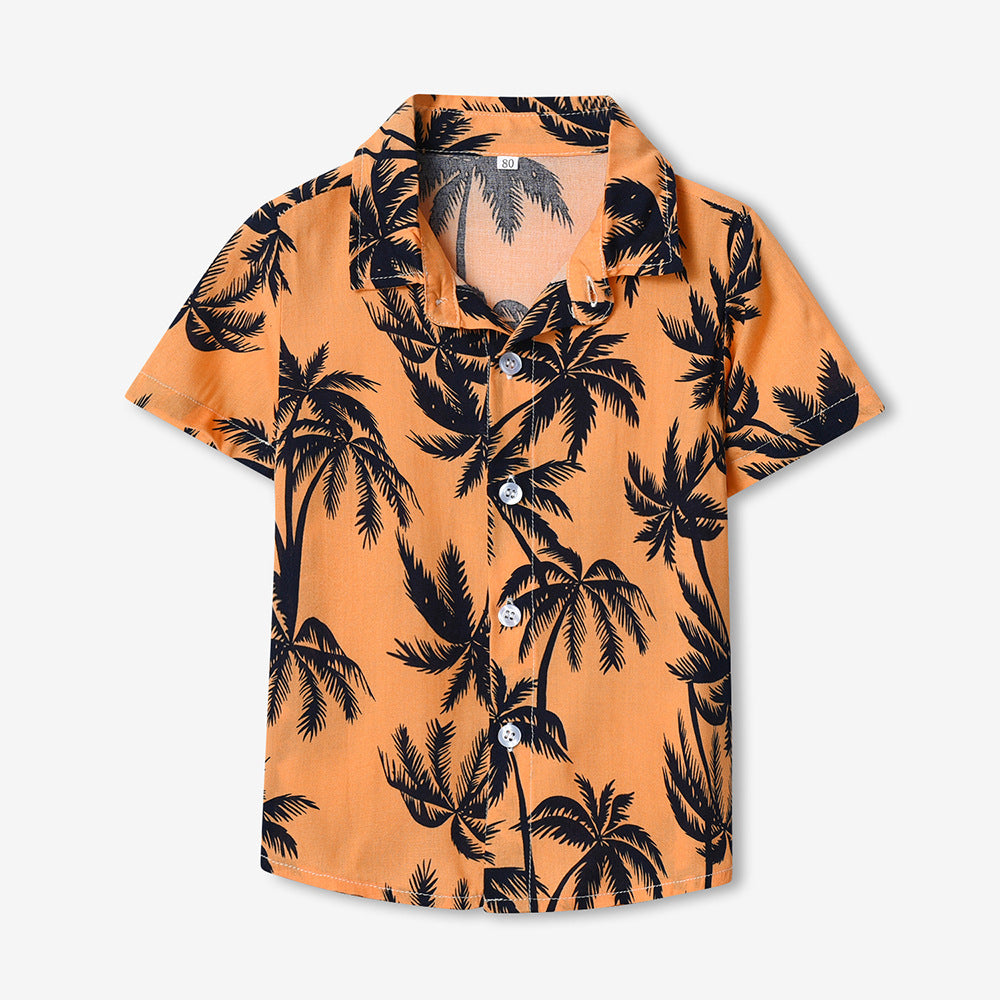 European and american cross-border children's clothing: dad & son vacation outfit, family matching beach style short-sleeve boy's floral shirt