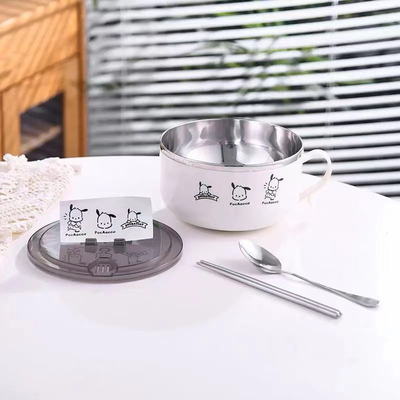 Stainless steel instant noodle bowl with cover bowl, student instant noodle bowl for dormitory, instant noodle artifact canteen, bowl and chopsticks set