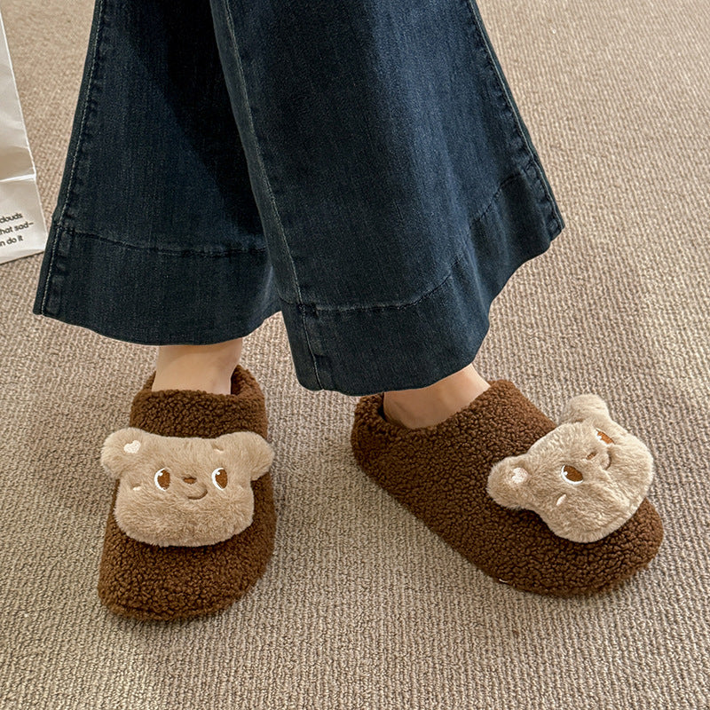 Trendy casual bear slippers for women - new autumn/winter collection, perfect for outdoor wear, dorm room, warm and thickened lambswool cotton shoes, couple's style