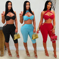 C7673 cross-border   fashion women's sexy solid color lace-up bodycon bodycon set