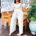 D448  independent station european and american women's clothing winter long sleeves pure color loose wide leg straight large size african jumpsuit