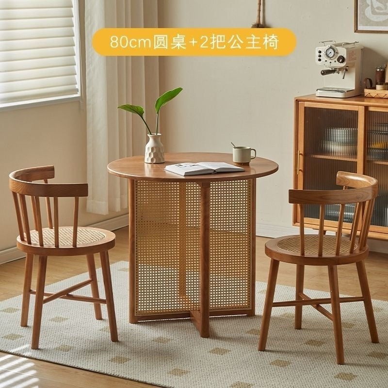 Tea table nordic style for home b&b milk tea shop cafe solid wood rattan table and chair combination small apartment ideal choice
