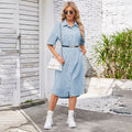 European and american cross-border women's spring new arrivals:  independent site washed loose denim short-sleeve maxi dress