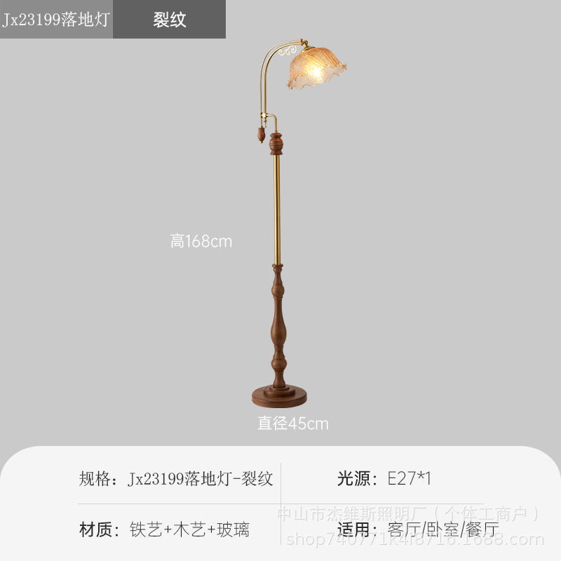 French retro solid wood curved pole floor lamp with pleated lace and soft light – perfect for b&b rooms, studies, and bay windows – wholesale direct from the manufacturer