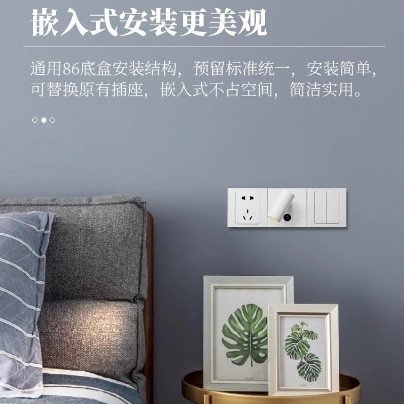Modern 86-wire box bedroom hotel bedside reading light square bottom box socket switch modified wall spotlight