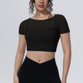 New arrival: solid color mesh double-layer breathable faux two-piece short sleeve top - perfect for casual wear, sports, running, fitness, and yoga
