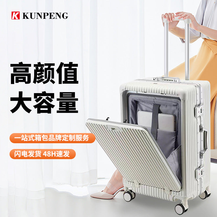 Suitcase 20 inch front open cover boarding case 24 inch rechargeable trolley case men's large-capacity business suitcase durable