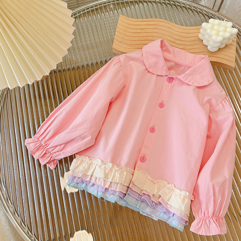 new cotton blouse - stylish and trendy spring/autumn shirt for baby girls and toddlers - lapel collar, perfect as a base layer or outerwear