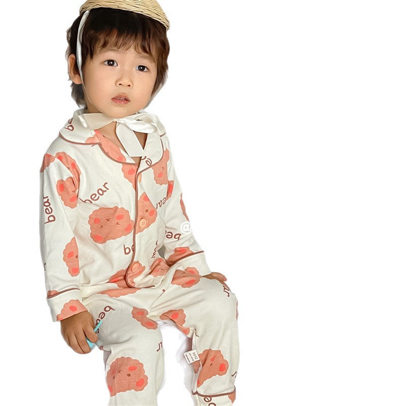 Baby cartoon pajamas, sleepwear, loungewear - stylish korean style, long-sleeved cardigan, pure cotton set, separates for toddlers and young children