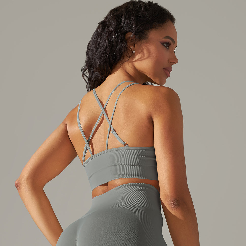 Fashion cross-border seamless knittingpure color beautiful back breathable cross sports intimates running fitness yoga bra tops