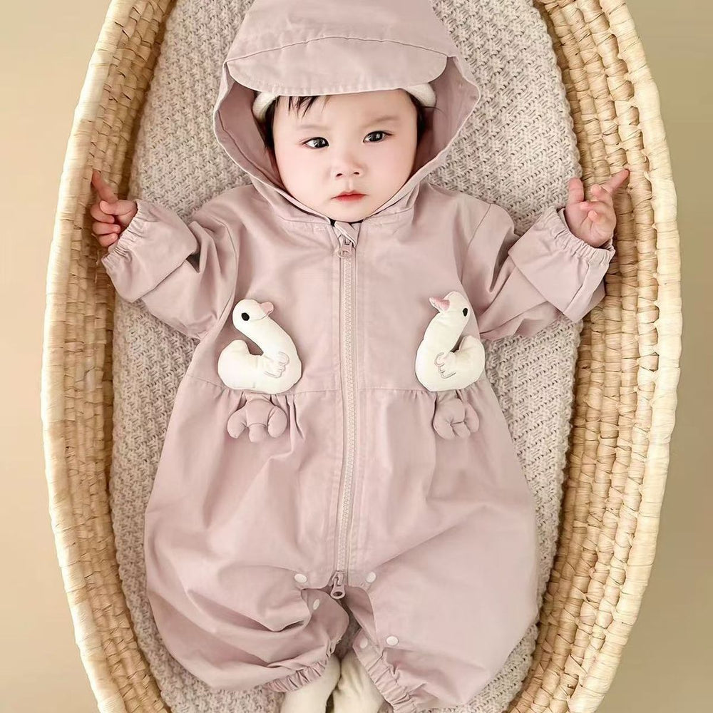 Winter hooded romper outfit baby jumpsuit coat infant onesie super cute fleece-lined thickened trendy