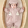 Winter hooded romper outfit baby jumpsuit coat infant onesie super cute fleece-lined thickened trendy