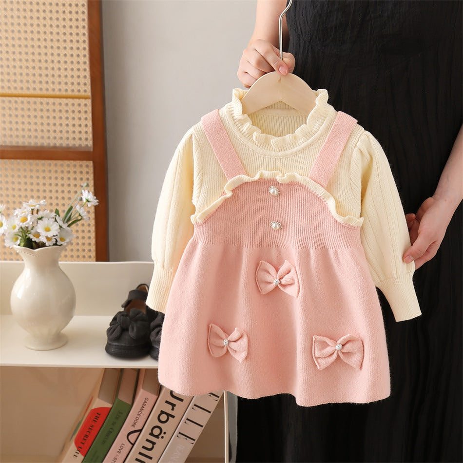 Girls' knit dress - new autumn/winter  collection - bow detail christmas dress - children's dress