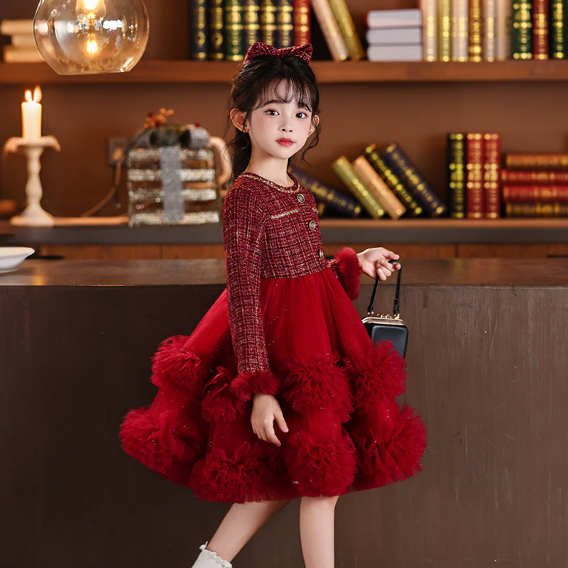 Girls' chanel-inspired princess dress - new winter  collection - birthday outfit - kids' fleece-lined dress - girls' tulle cake dress