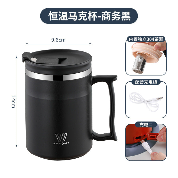 Constant temperature charging 304 stainless steel mug usb insulated cup large capacity coffee mug with lid office health cup