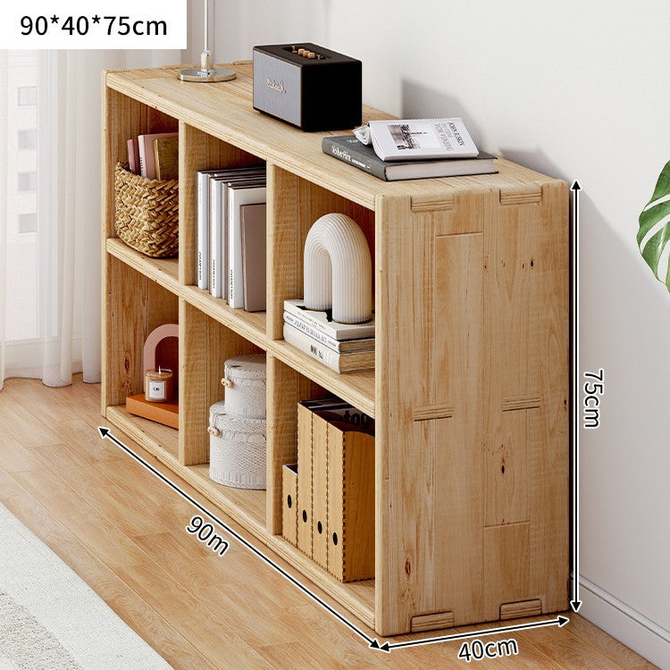 Solid wood bookshelf shelf floor-to-wall combination lattice cabinet living room kindergarten storage low household bookcase