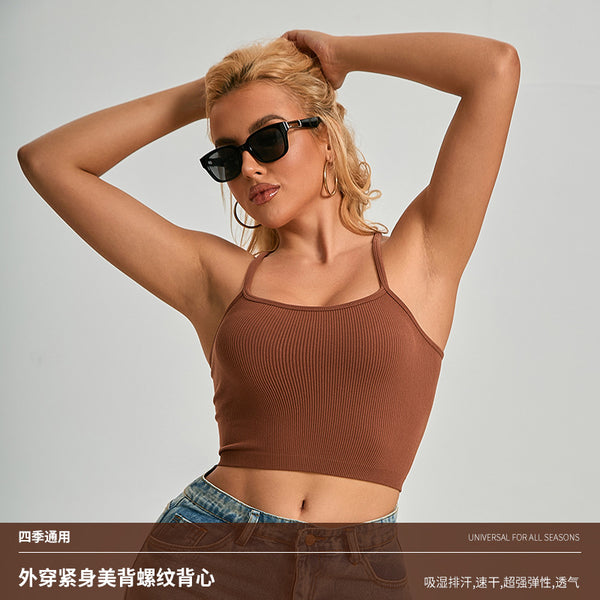 Sling single-layer European and American thread small vest nylon  sports yoga tube top seamless underwear yoga vest
