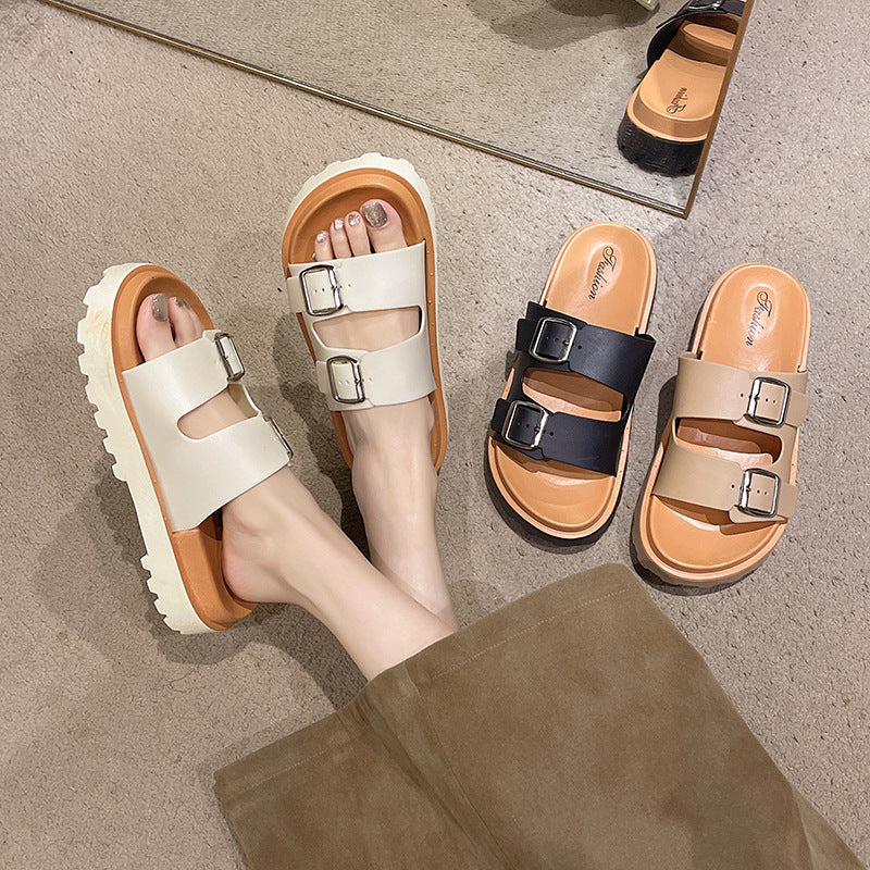 2025 summer new berkenstock-style flat casual thong sandals for women - summer outdoor wear, non-slip thick sole sandals