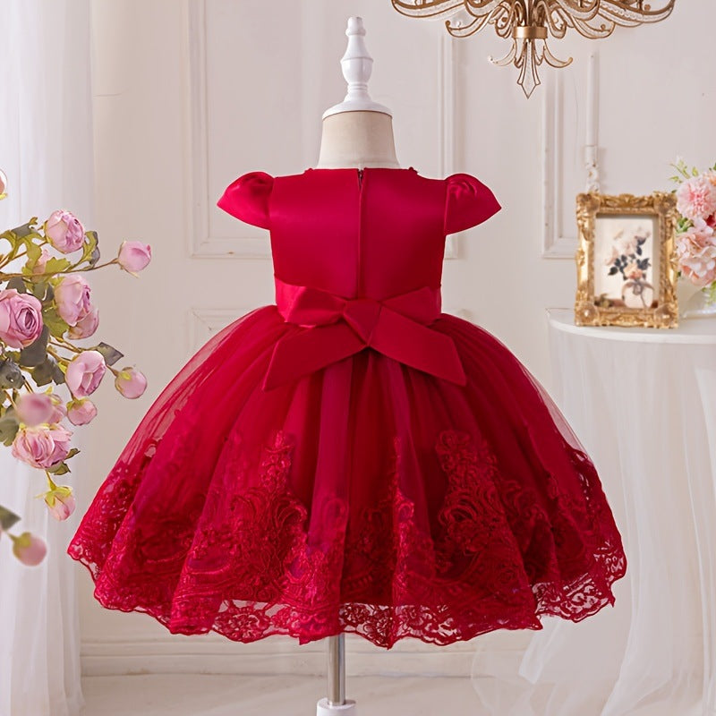 new product flying sleeves beaded first birthday dress embroidered bows fluffy trailing skirt flower children's clothing catwalk performance costume