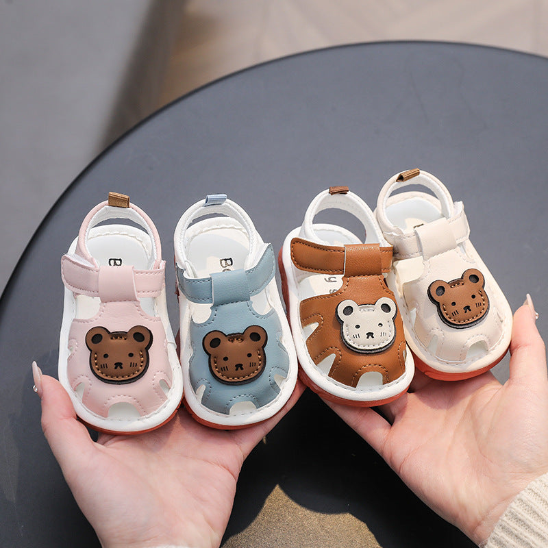 Summer infant toddler shoes, boys' and girls' squeaky shoes, tendon sole sandals, closed-toe baby shoes, soft sole non-slip children's shoes