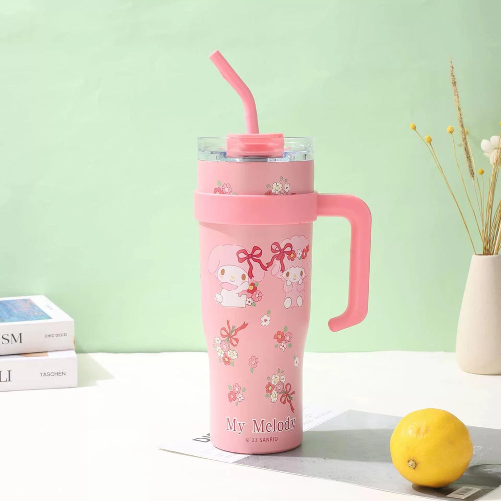 New arrival cross-border business stainless steel portable cup high-looking cartoon large capacity 316 straw with handle thermos cup