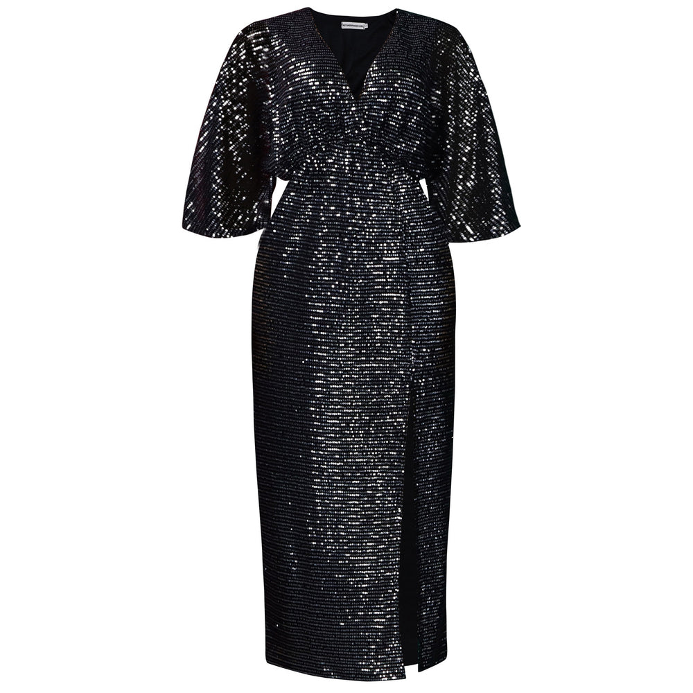 D3308 european and american plus size women's autumn new arrival loose v-neck fashion sequin slit maxi dress african plus size dress