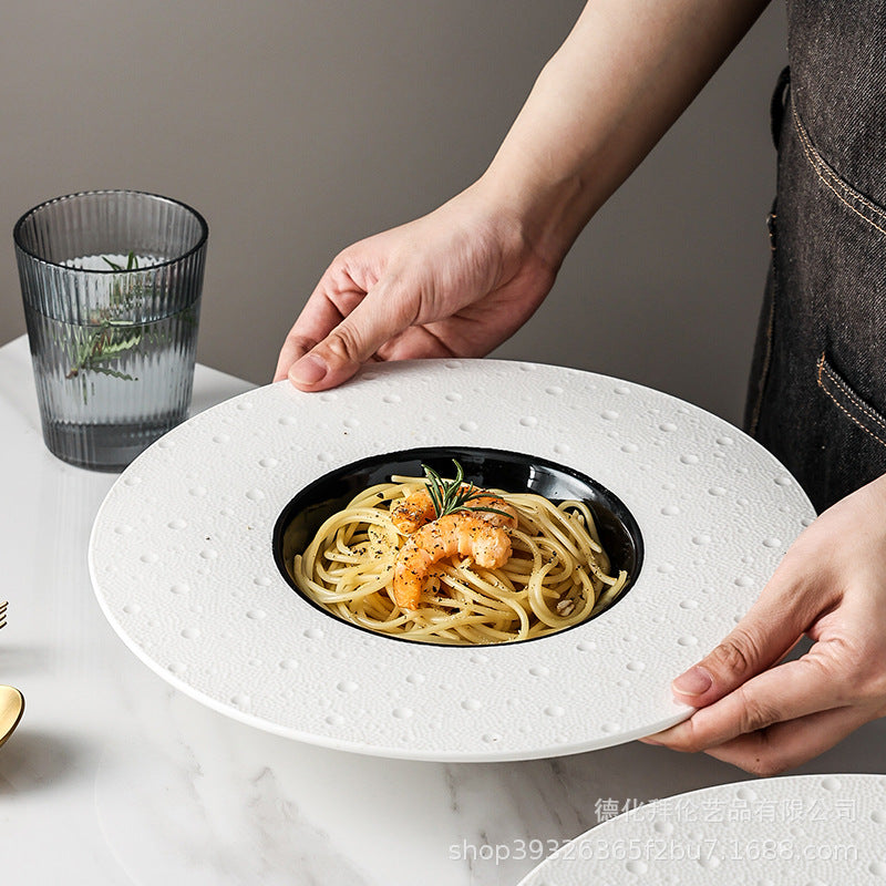 10.5inch straw hat plate western style soup bowl restaurant western food salad pasta plate creative white dot wide rim plate