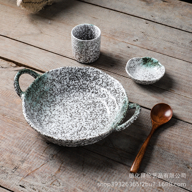 Japanese retro one-person meal set deep dry pot vegetable plate for homeclassy curry rice plate double ear soup plate
