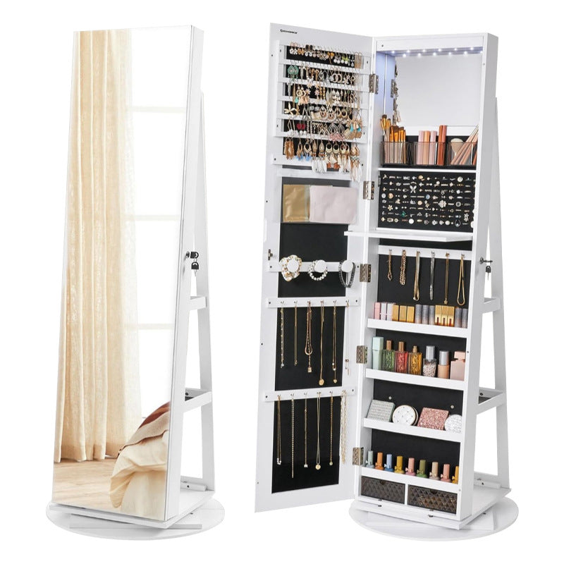 Rotating solid wood full-body mirror cabinet household bedroom jewelry jewelry storage floor-to-ceiling mobile fitting mirror hanging coat hat rack