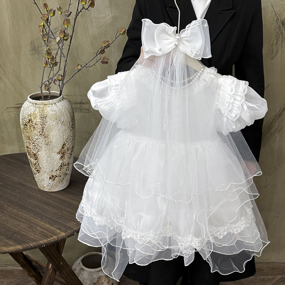 Girls'  new princess dress summer baby white dress flower girl wedding dress birthday tutu skirt