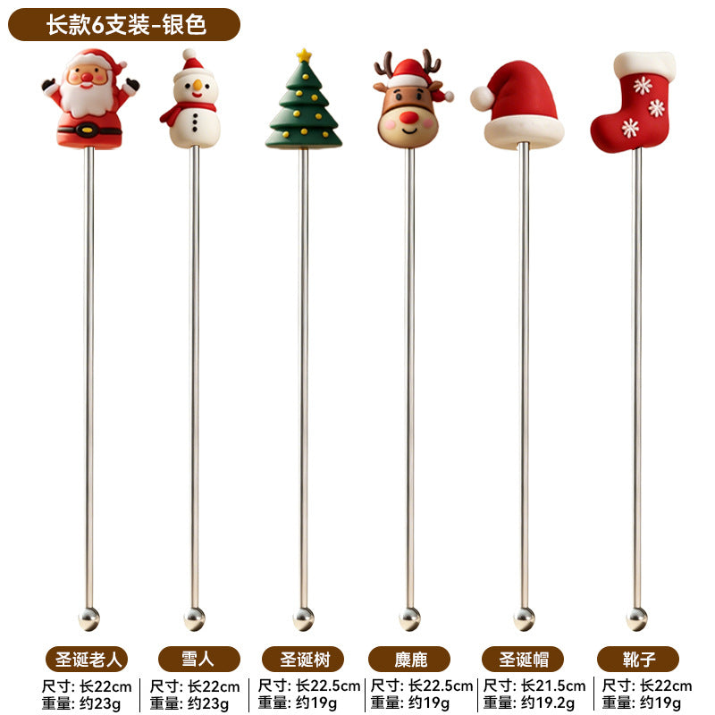 304 stainless steel christmas reindeer & snowman stirring spoon set - coffee, milk tea, dessert spoons - exquisite gift box packaging - wholesale
