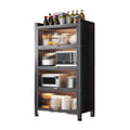 Multifunctional kitchen storage rack with cabinet doors, floor-standing, multi-tier, dustproof storage cabinet for microwave, pots, pans, and bowls