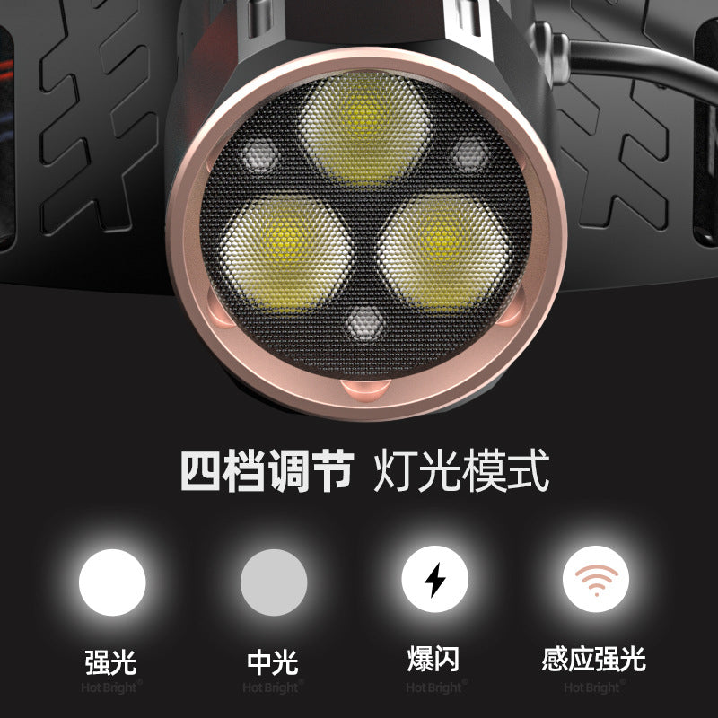 Cross-border LED strong light headlights, wave sensor headlights Type-c charging intelligent digital display highlight night running lighting