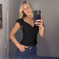 fashion style women's clothing  summer new arrivalfashionv neck chiffon backless short-sleeved waist topst-shirt wholesale